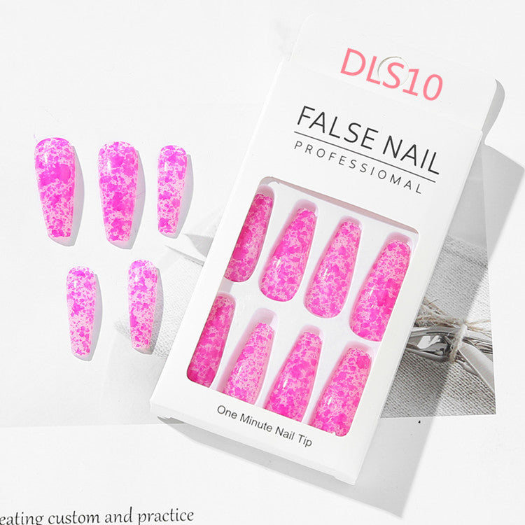 Bright Oil Color Marble Pattern Medium Coffin Press On Nails