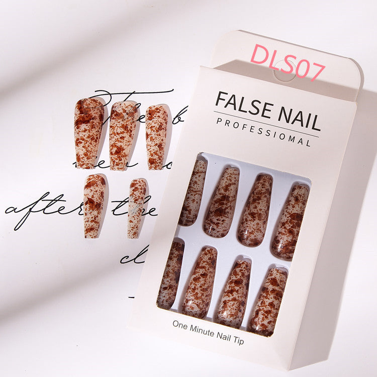 Bright Oil Color Marble Pattern Medium Coffin Press On Nails