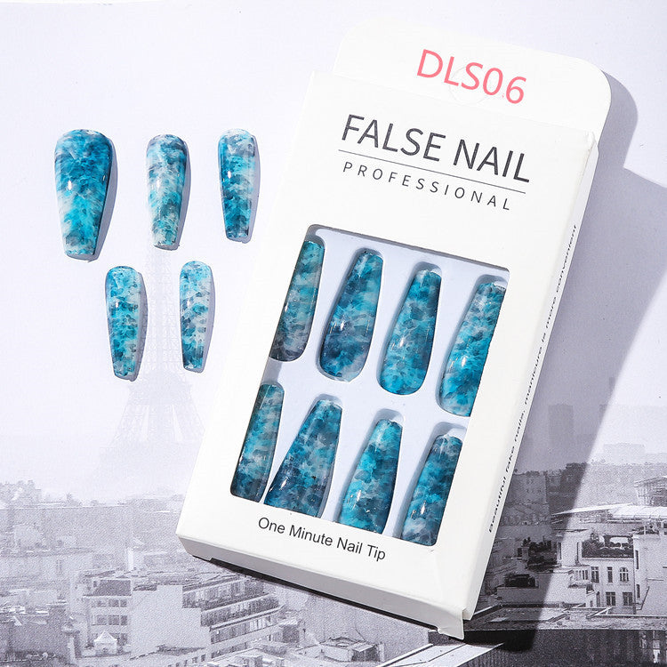 Bright Oil Color Marble Pattern Medium Coffin Press On Nails