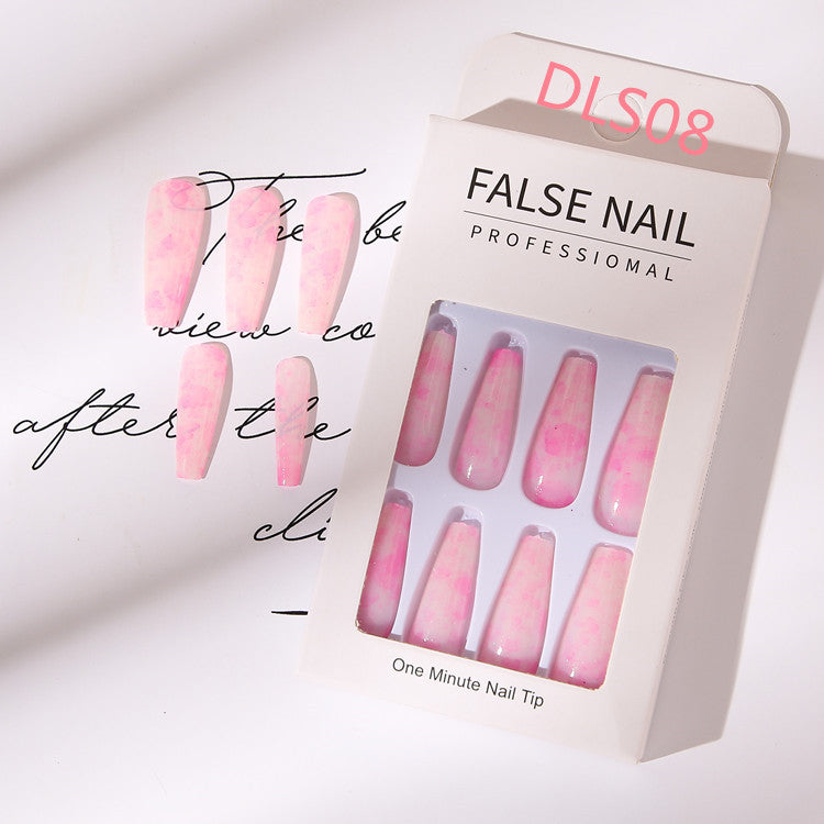 Bright Oil Color Marble Pattern Medium Coffin Press On Nails