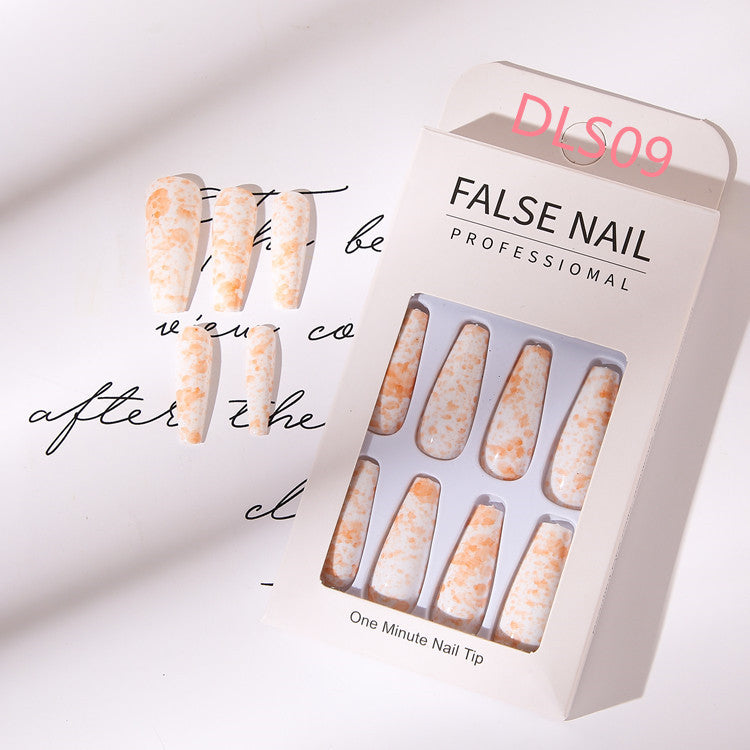 Bright Oil Color Marble Pattern Medium Coffin Press On Nails