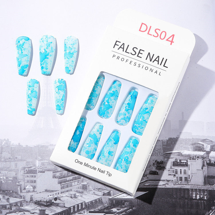 Bright Oil Color Marble Pattern Medium Coffin Press On Nails