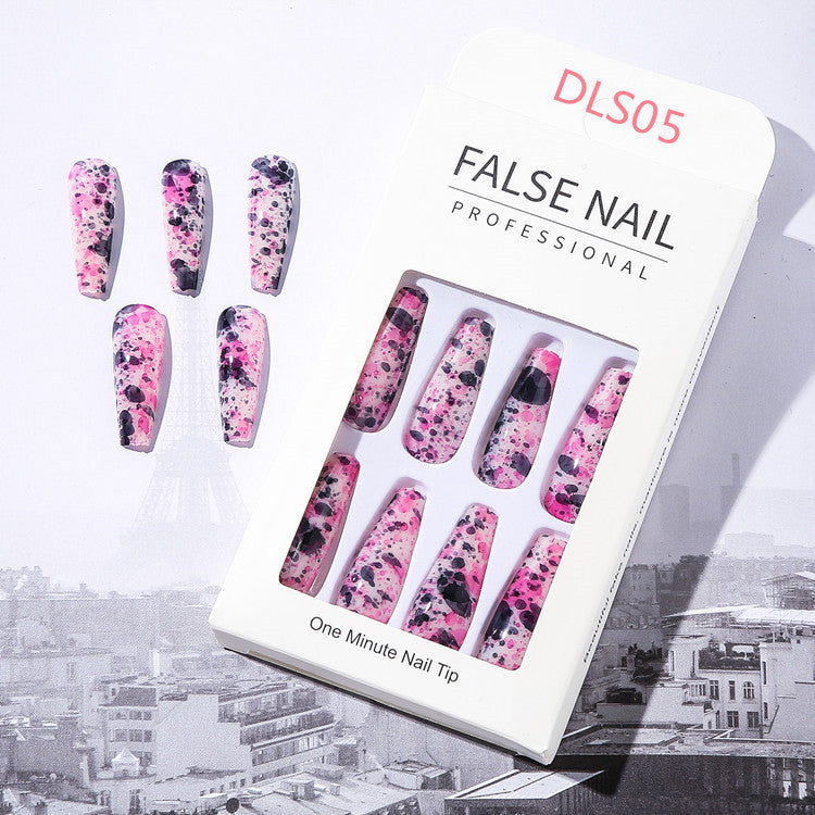 Bright Oil Color Marble Pattern Medium Coffin Press On Nails