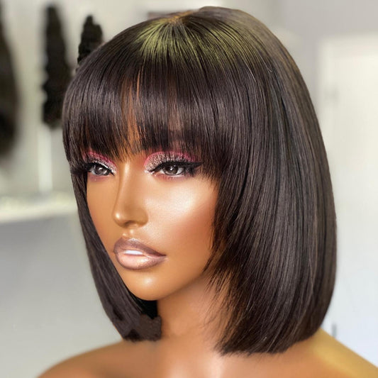 10 Inch Bob With Bangs Human Hair Lace Wig