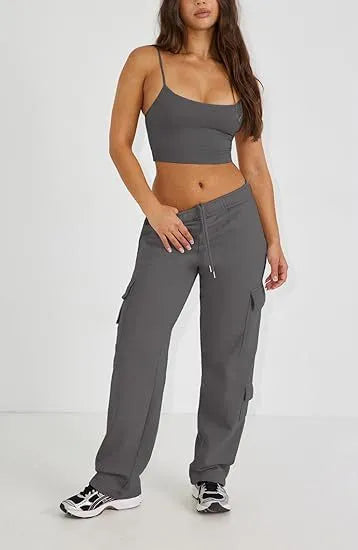 Women's Low-Rise Straight-Leg Cargo Pants with Drawstring (4 colors)