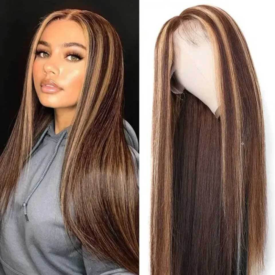 Front Lace Long Straight Highlighted Human Hair Wig (6 different inch lengths)