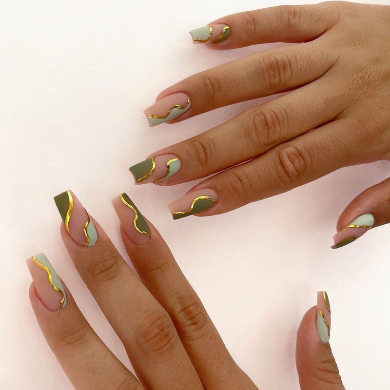 Medium Coffin Army Green Press On Nails