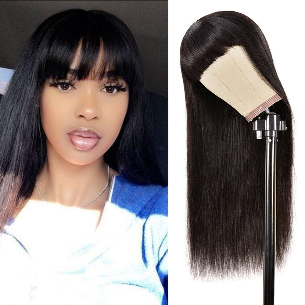 Black Straight Human Hair Wig With Bangs (8 different inch lengths)