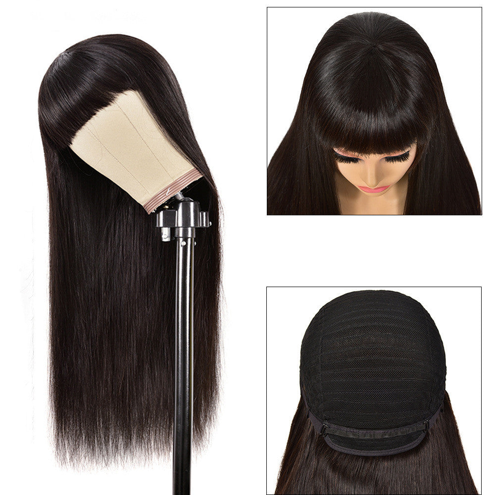 Black Straight Human Hair Wig With Bangs (8 different inch lengths)