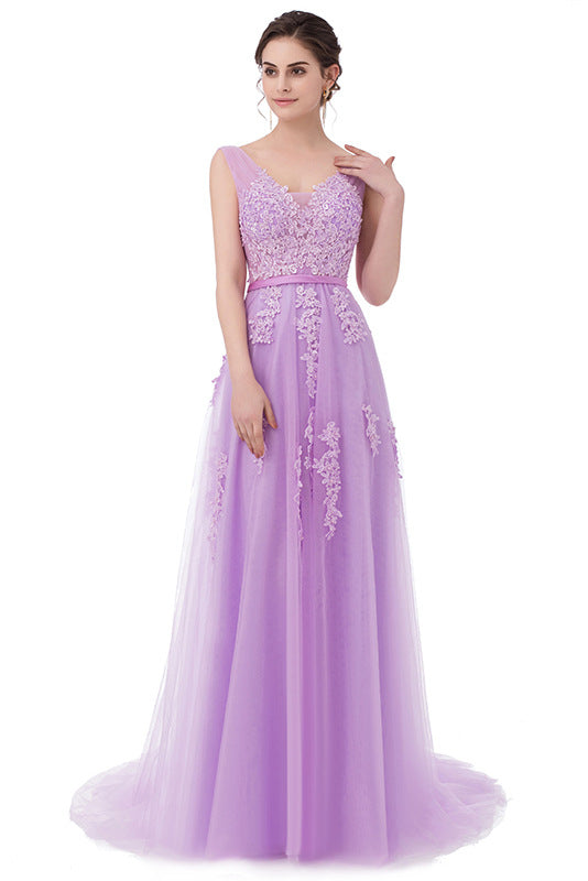 Elegant Floral Backless Lace Prom Dress (14 colors)