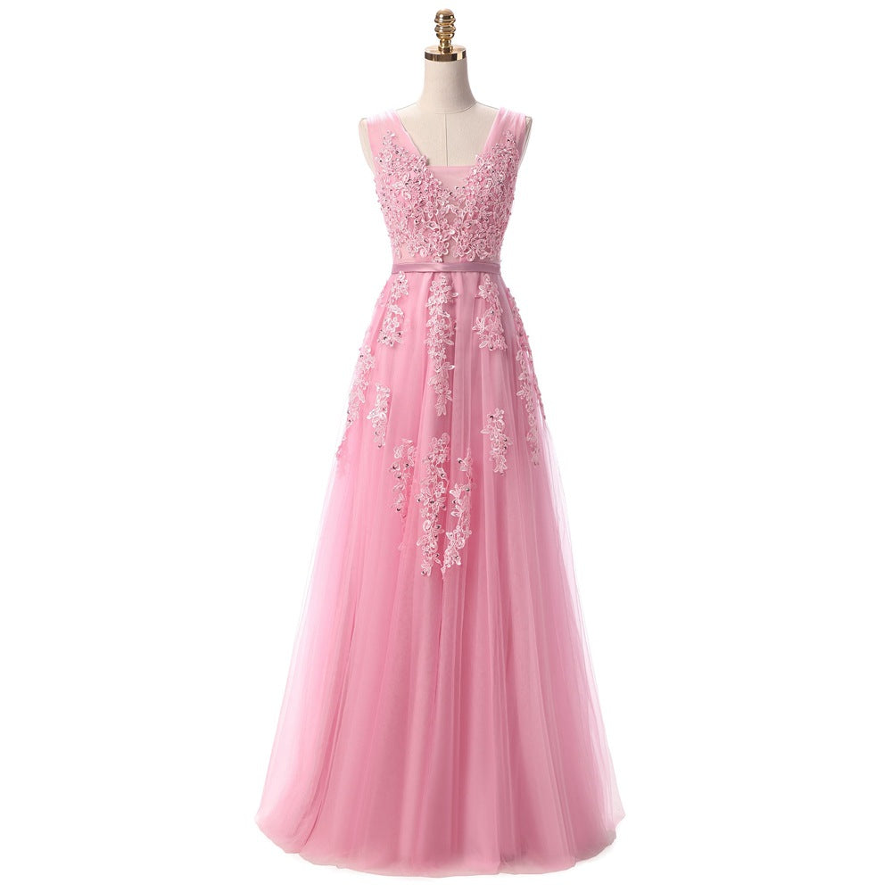 Elegant Floral Backless Lace Prom Dress (14 colors)