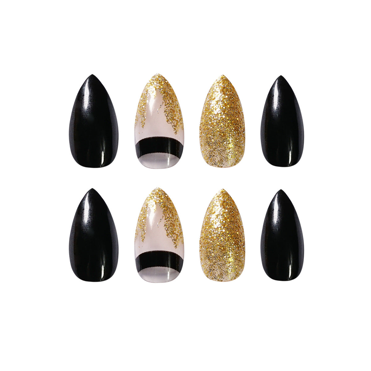 Black and Gold Handmade Short Stiletto Press On Nails