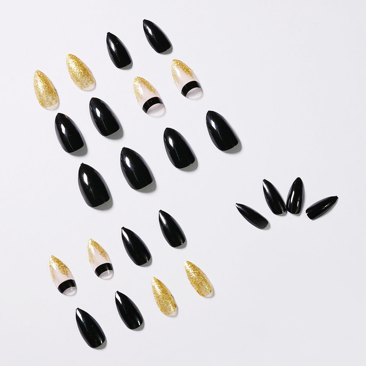 Black and Gold Handmade Short Stiletto Press On Nails