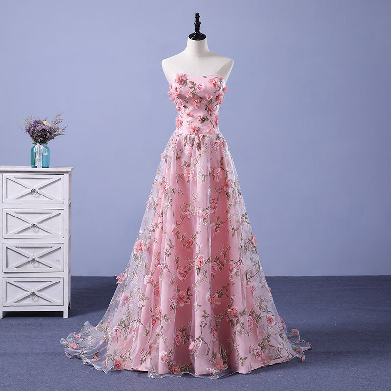 Strapless Floral Prom Dress