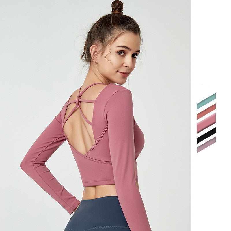 Cropped Long Sleeve Backless Yoga Top (5 colors)