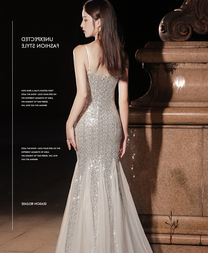 Silver Sequined Mermaid Prom Dress