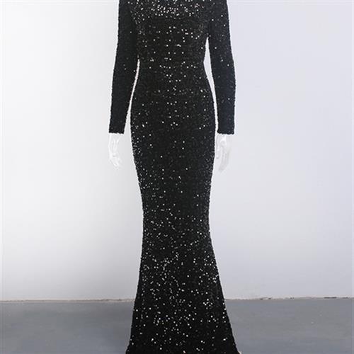 Long Sleeve Sequined Prom Dress (3 colors)