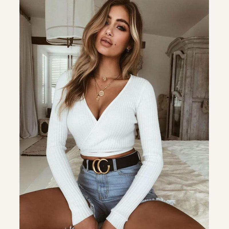 Long Sleeve V Neck Crop Top (3 colors)