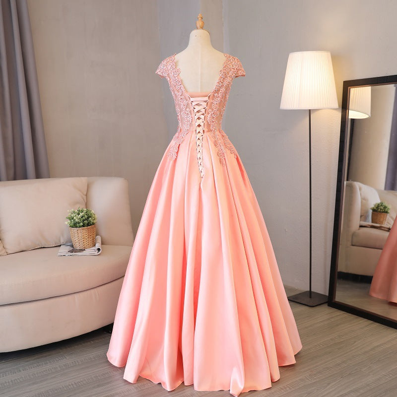 Pink Jeweled Floral Prom Dress