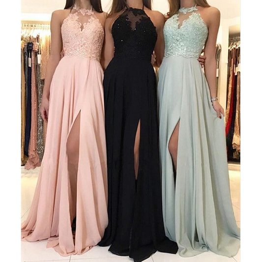 Halter Lace Sequined Prom Dress (3 colors)