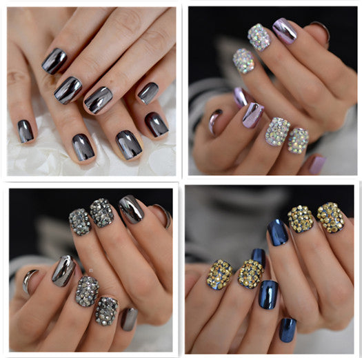 Handmade Metal Diamond Short Press On Nails (3 shapes and styles)