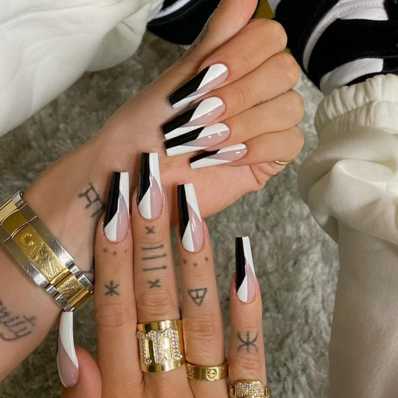 Long Black And White Press On Nails