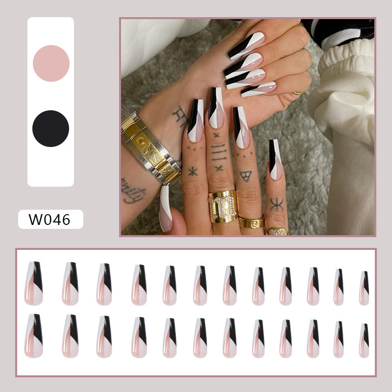 Long Black And White Press On Nails