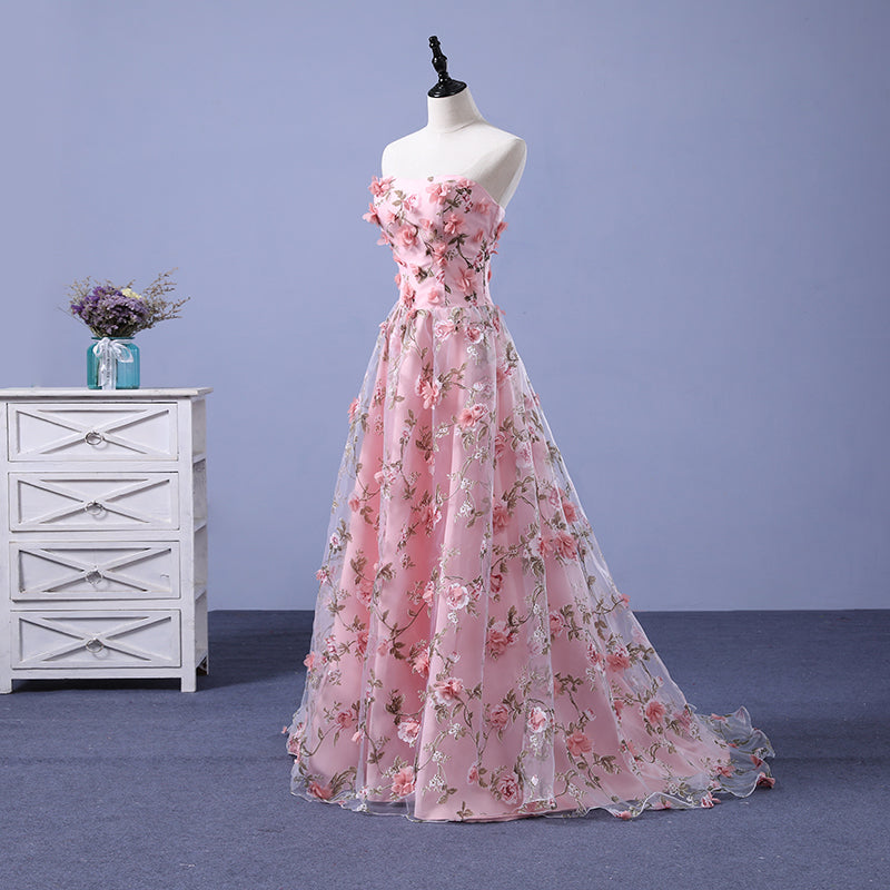 Strapless Floral Prom Dress