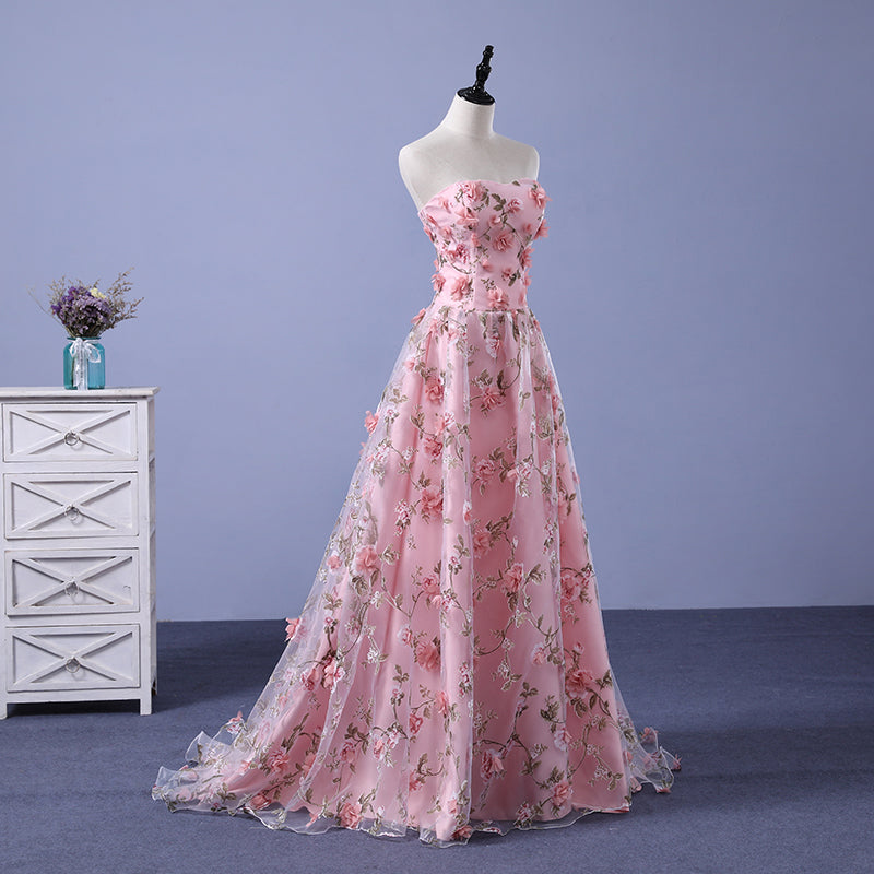 Strapless Floral Prom Dress