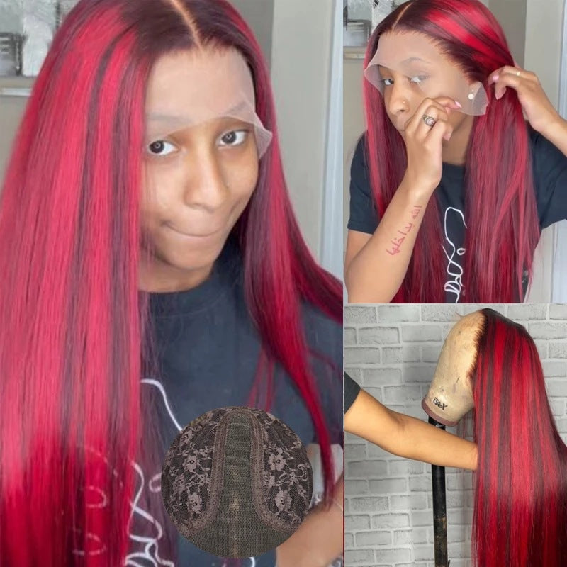 12 Inch Red Highlighted Human Hair Wig