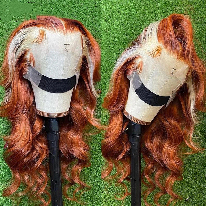 Curled Orange Highlighted Human Hair Wig (11 different inch lengths)