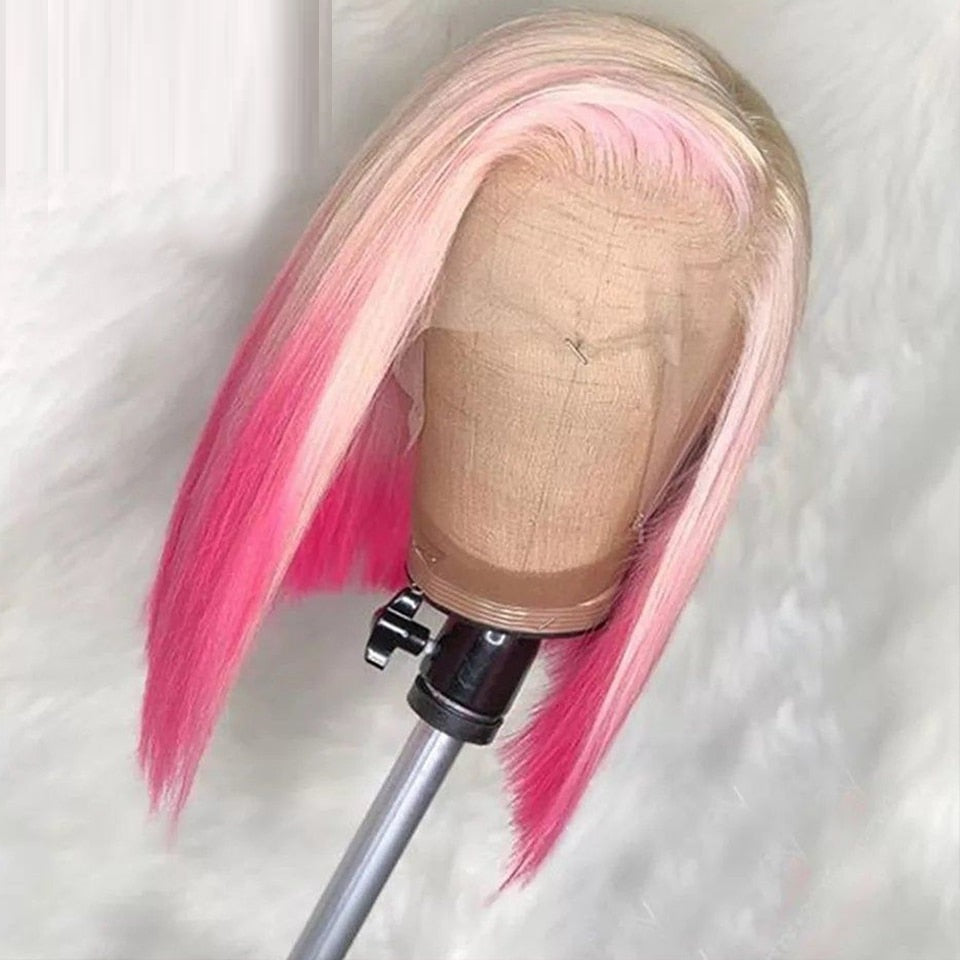 Gradient Pink Front Lace Human Hair Wig (10 different inch lengths)