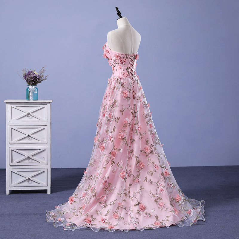 Strapless Floral Prom Dress