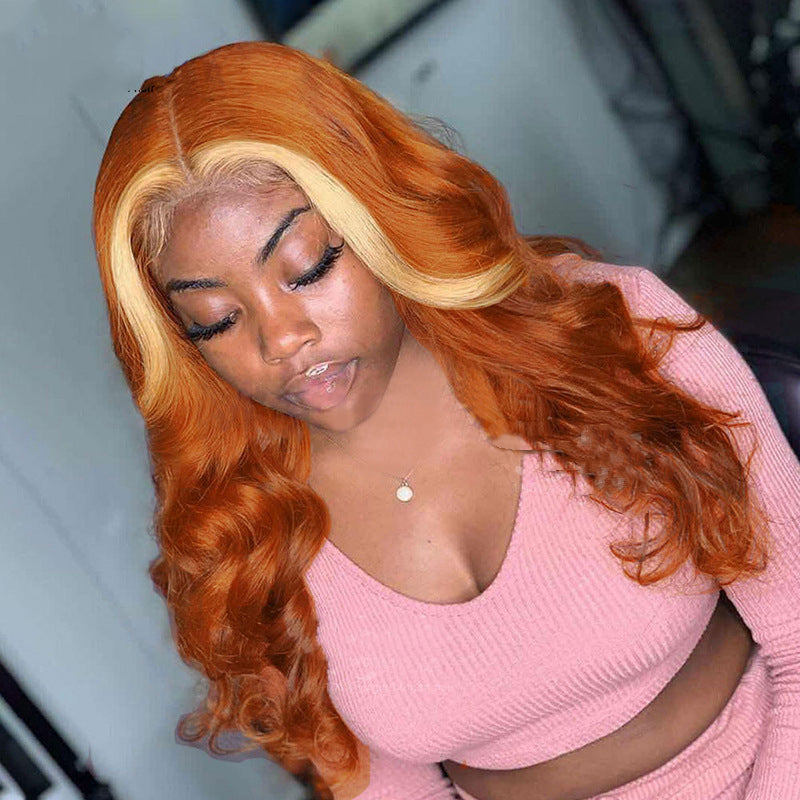 Curled Orange Highlighted Human Hair Wig (11 different inch lengths)