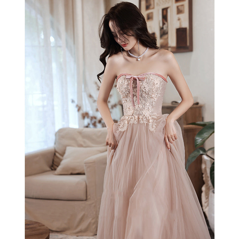 Elegant Strapless Floral Prom Dress