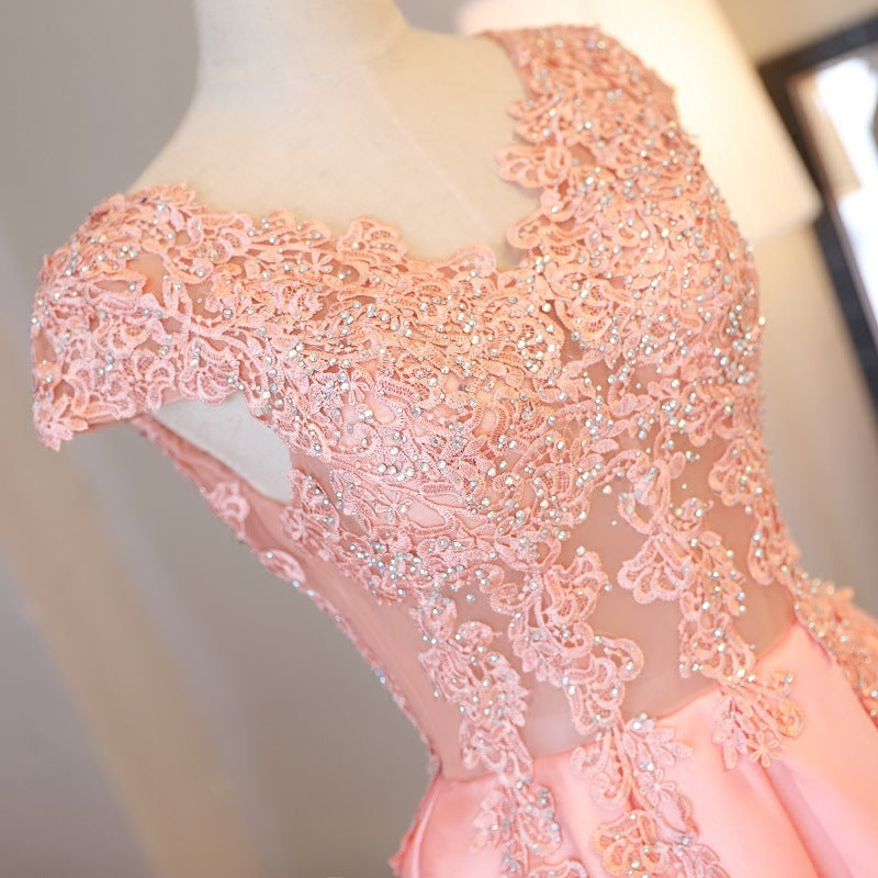 Pink Jeweled Floral Prom Dress