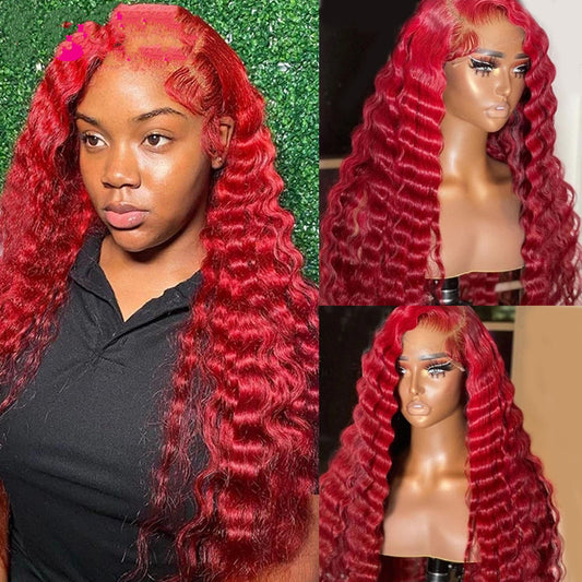 Red Wavy Human Hair Wig (12 different inch lengths)