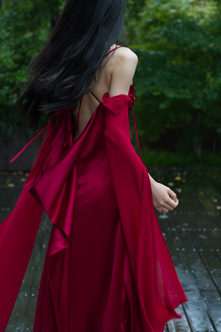 Wine Red Satin Backless Prom Dress