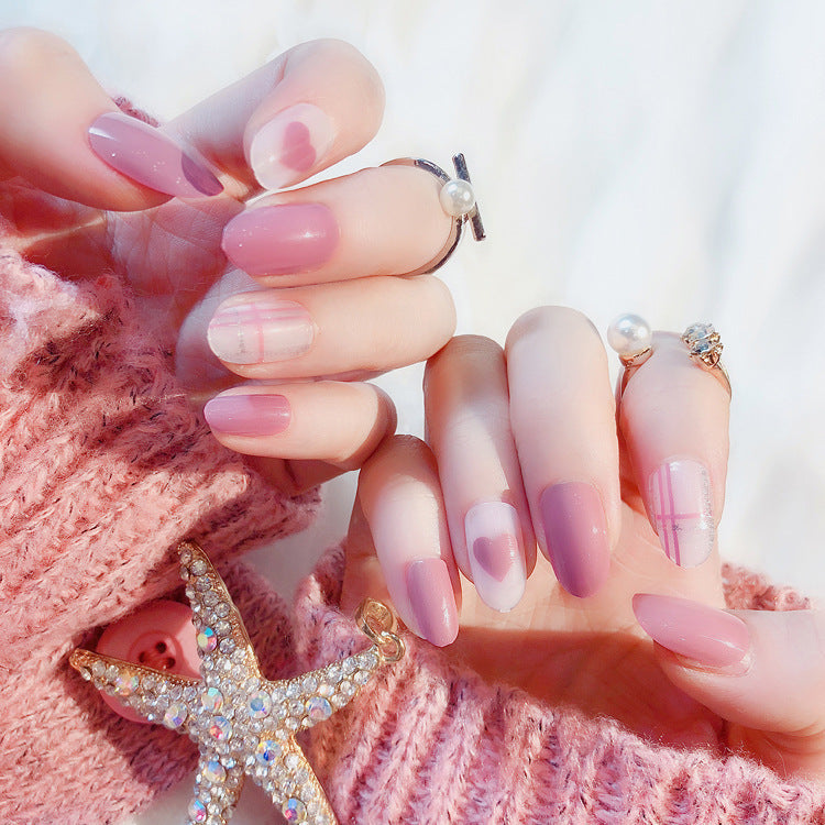 Short Round Pink And White Press On Nails