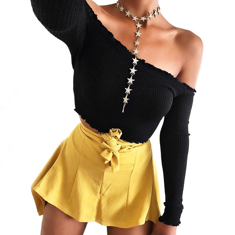 Long Sleeve Ruffled Off Shoulder Crop Top (2 colors)