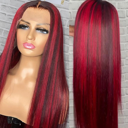 12 Inch Red Highlighted Human Hair Wig