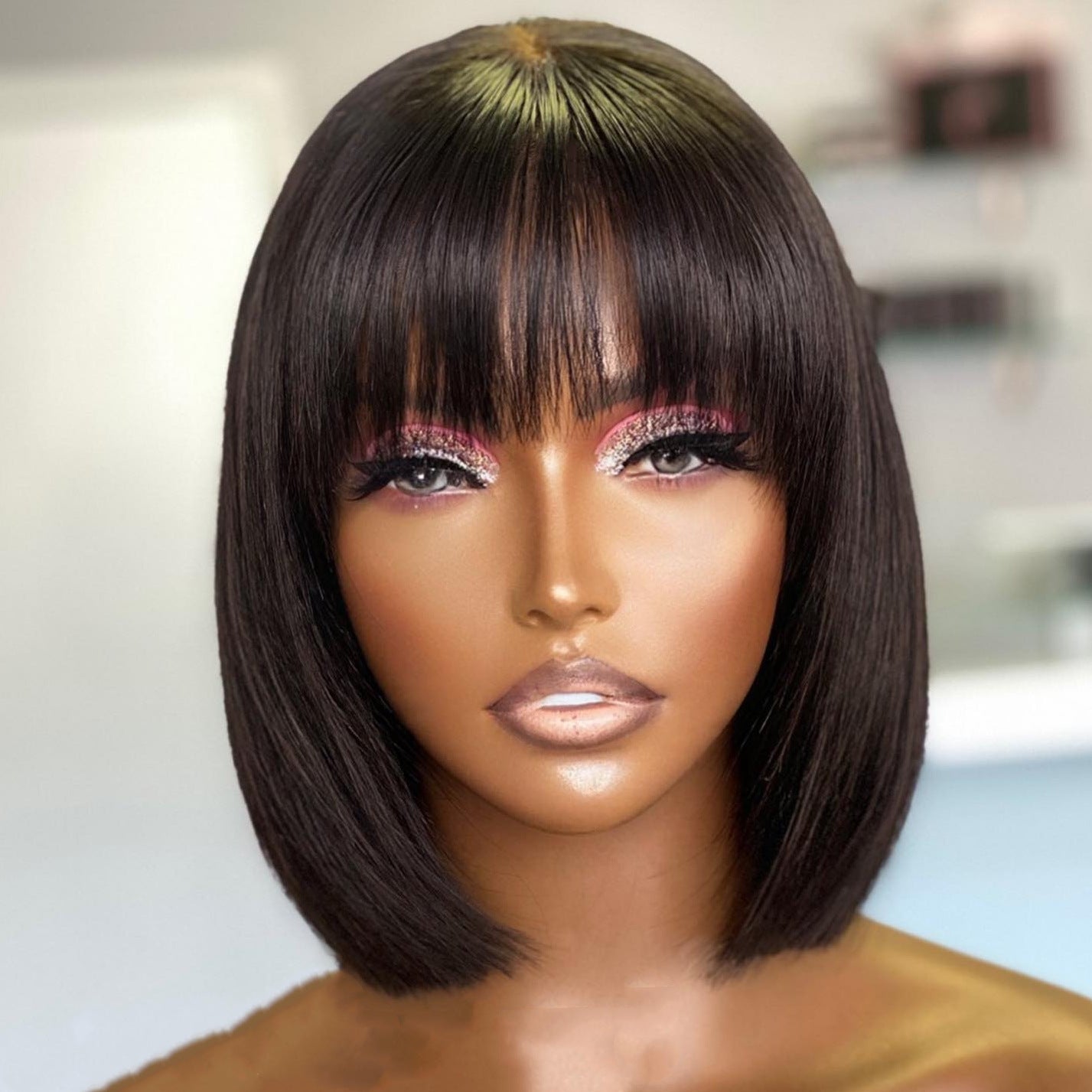 10 Inch Bob With Bangs Human Hair Lace Wig