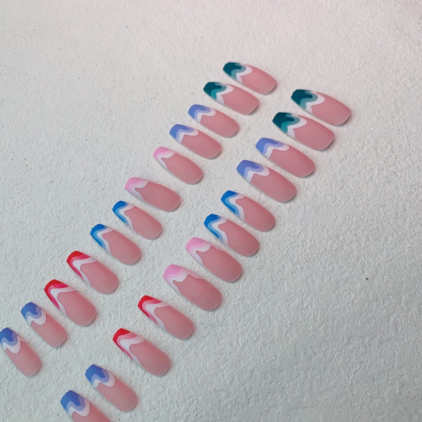 Multicolored Wave Pattern Medium Frosted Press On Nails