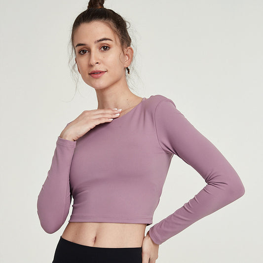 Cropped Long Sleeve Backless Yoga Top (5 colors)