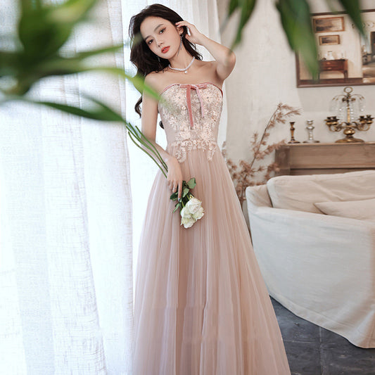 Elegant Strapless Floral Prom Dress