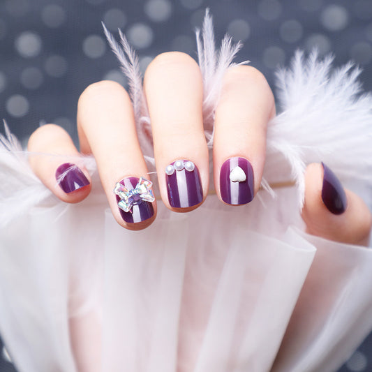 Short Purple Rounded Handmade Press On Nails (with charms)