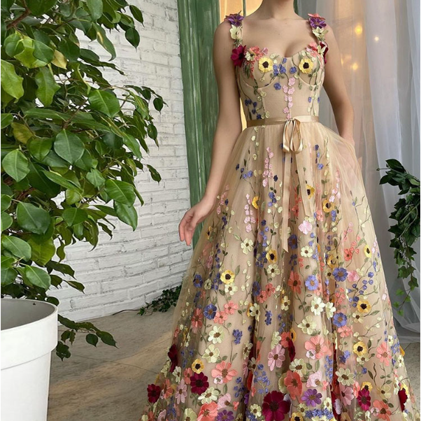 Exquisite 3D Flower Prom Dress