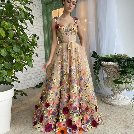 Exquisite 3D Flower Prom Dress