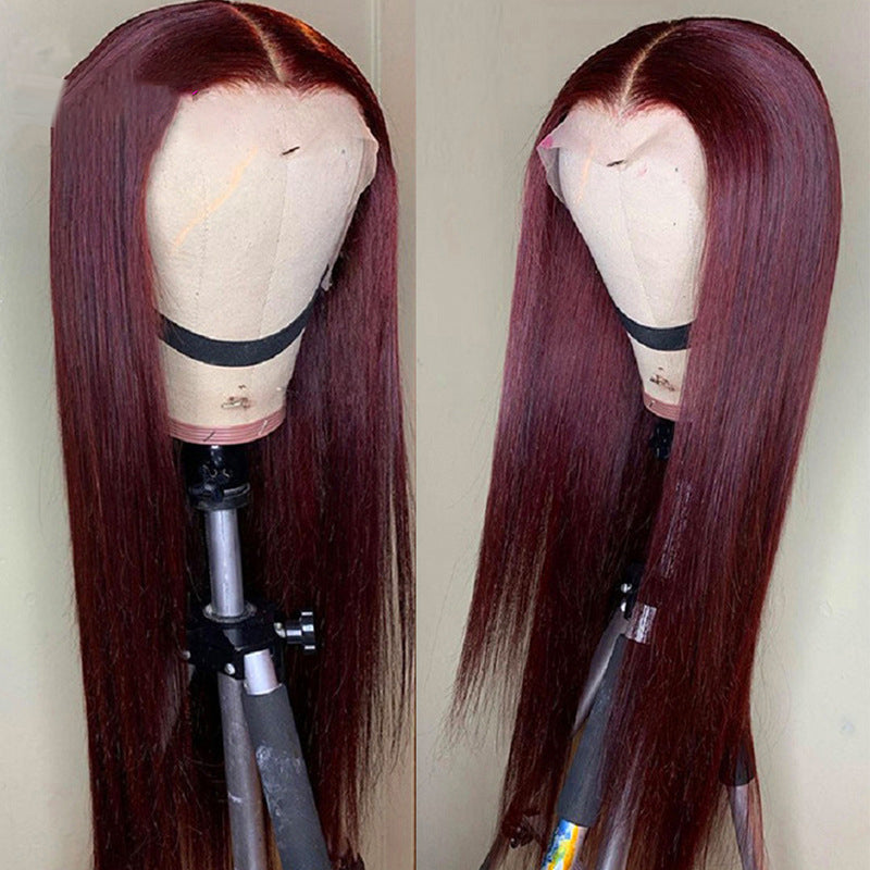 Long Straight Burgundy Human Hair Wig (8 different inch lengths)