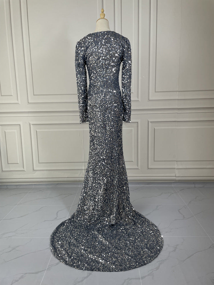 Long Sleeve Sequined Prom Dress (2 colors)